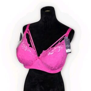 Lane Bryant Cacique Seriously Sexy Bra Hot Pink Rhinestone Strappy Size 44DD